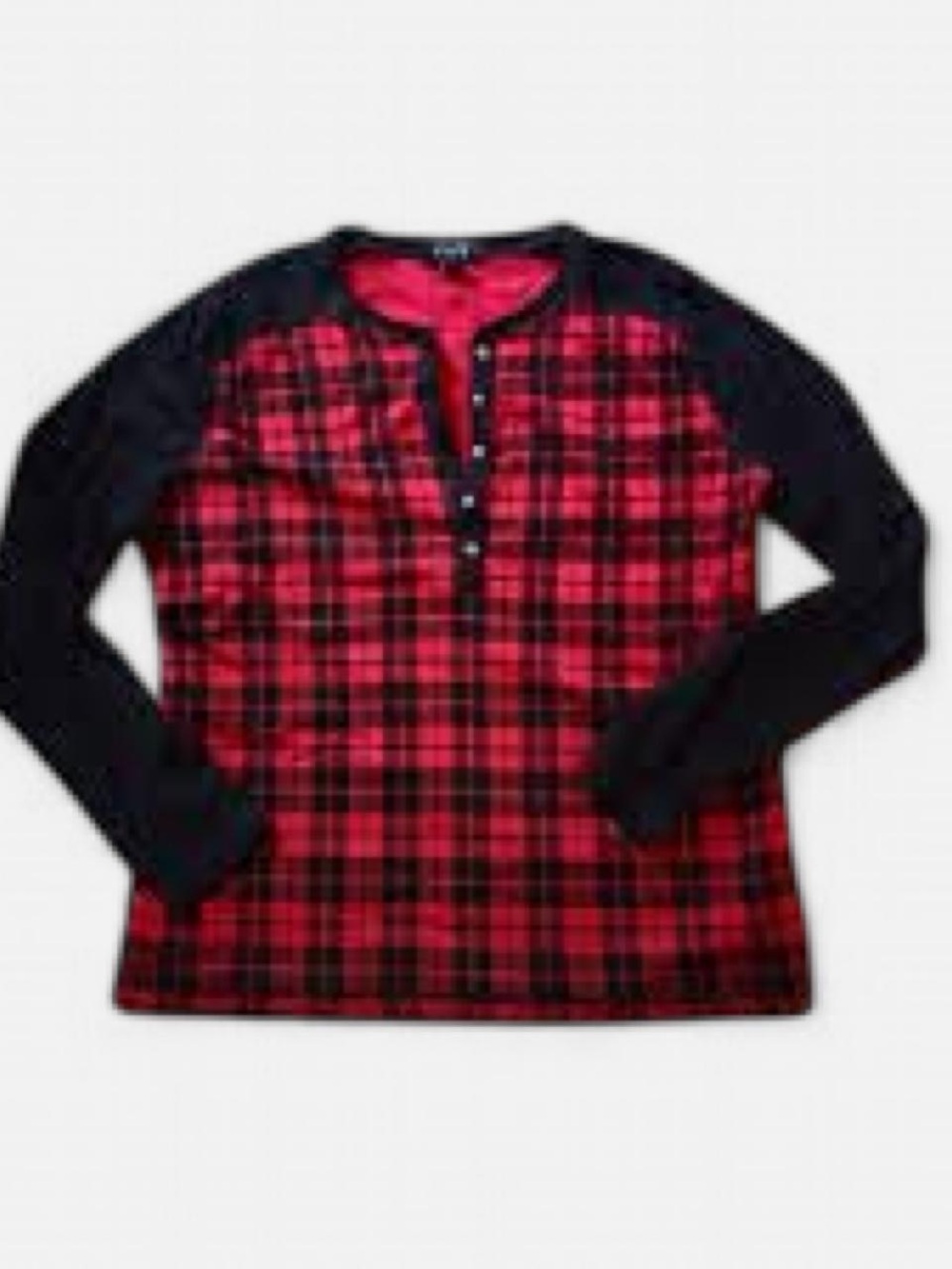 Chaps Red Plaid Henley with Black Raglan Sleeves